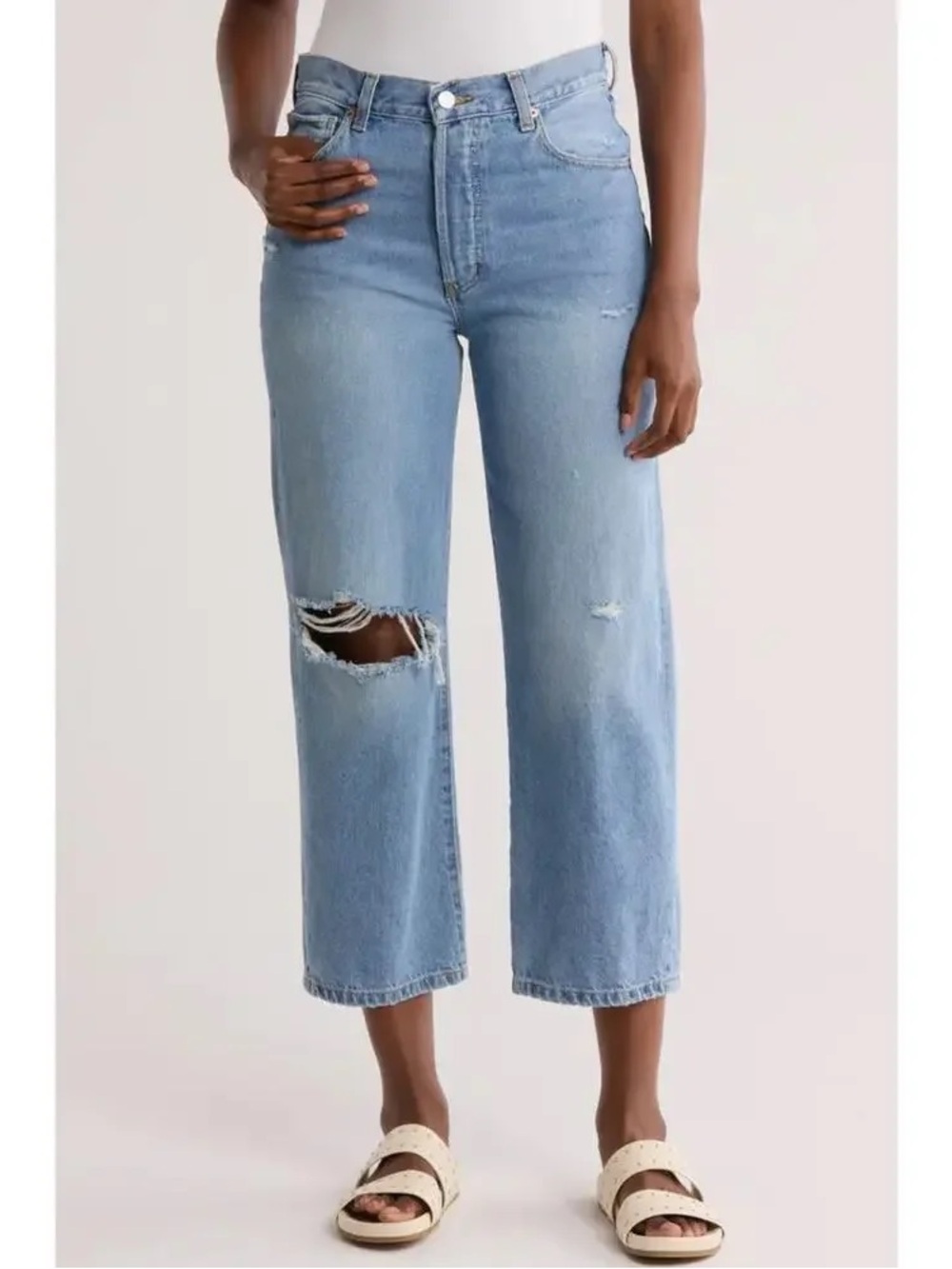 Etica Altin Distressed Wide Leg Crop in Color Ithaca